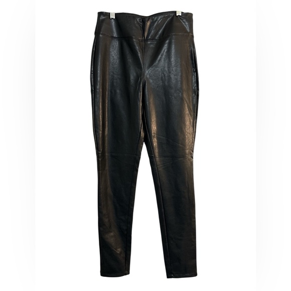BBJ Los Angeles women’s Pants, M, Black Pleather Faux Leather Leggings Pull on - Picture 1 of 8